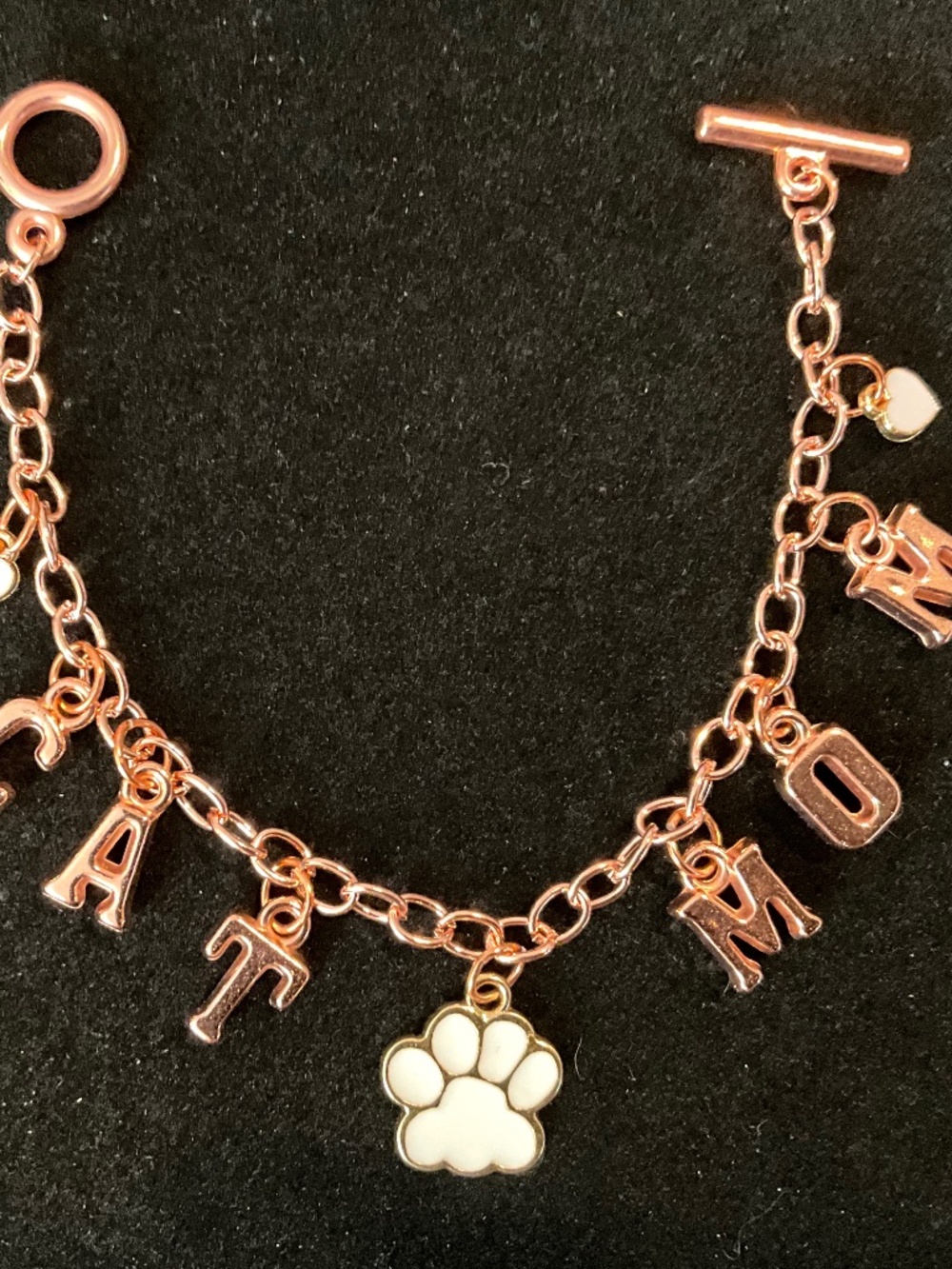 Parky’s Place CAT MOM Charm Bracelet Rose Gold Tone Handmade